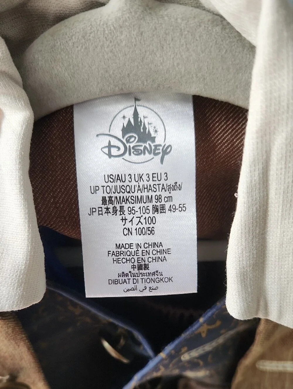 Disney Brown and White Costume Coat with Navy Lining Accents 2T/3T